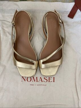 NOMASEI Gold Leather Slingback Sandals - Minimal Open-Toe Design